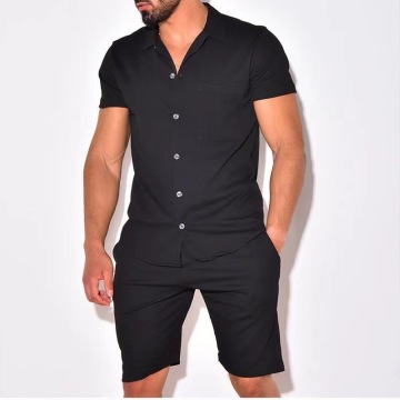 Versatile European and American Fashion Men's Short Sleeve Shorts Set