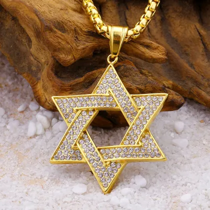 Jewish Rhinestone Gold Star Of David Necklace