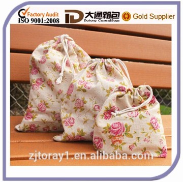 3PCS Cotton Beautiful Vintage Different Purpose Drawstring Bag For Sale
