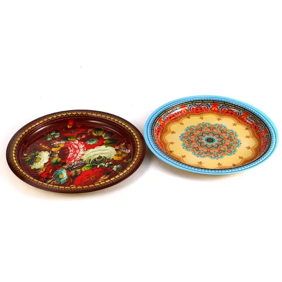 Round Plate Snack Tray Stainless Steel Metal Household Container Storage Dish