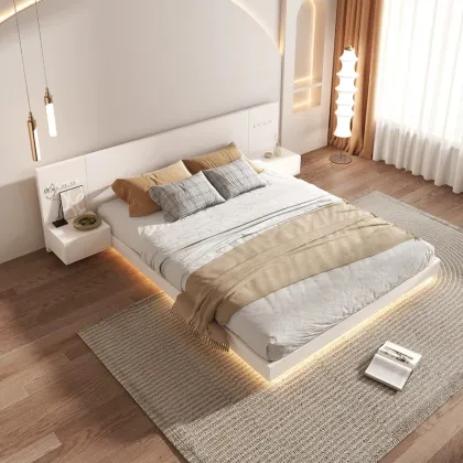 Nordic Storage Bed Frame - Modern Minimalist Wooden Low Japanese Tatami Bed