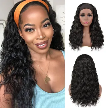 Blend Wigs Long Curly Black Hair Synthetic Hair Wigs for Black Women Loose Curly Body Wave Headband Wig