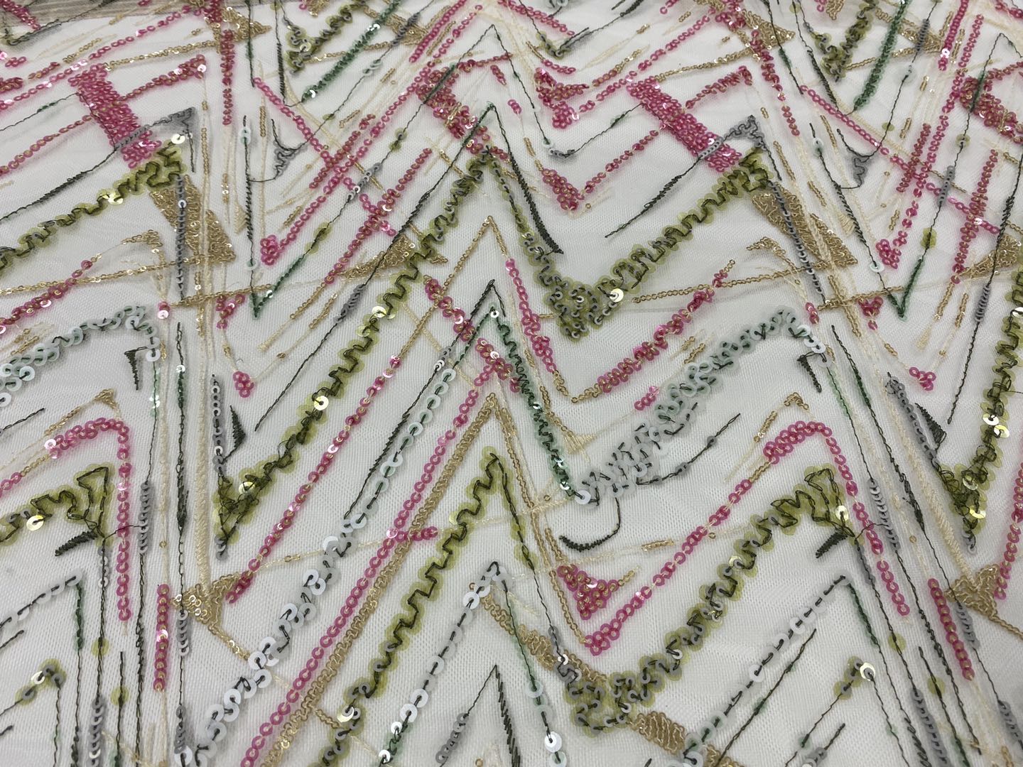 Fresh Transparent Sequins Embroidery On Poly Mesh