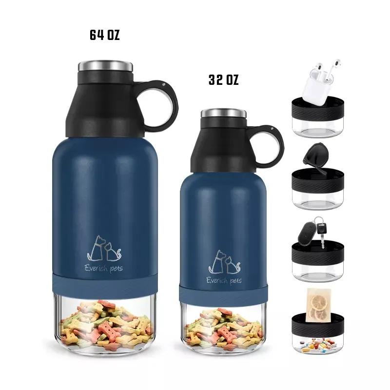 Custom Logo 3 in 1 Stainless Steel Pet Feeder Water Bottle