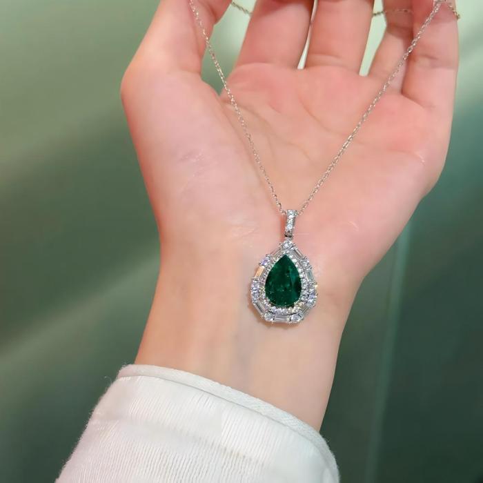 18K 배 연구소 재배 에메랄드 목걸이 맞춤 제작