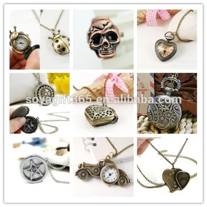 Bronze Tone Pendant Necklace Watch Pocket Watch With Chain