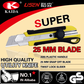 25mm Snap Off Blade Plastic with rubber grip handle Utility Knife Screw lock carpet cutter safety cutter