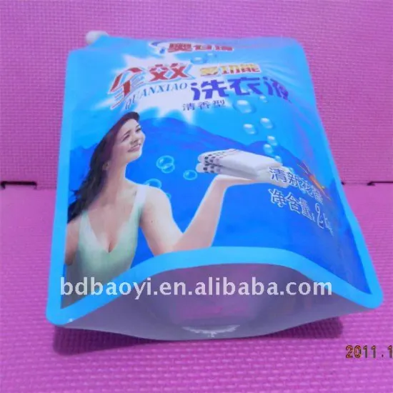 New design high quality stand up spout plastic washing fluid liquid soap packing bag 2kg