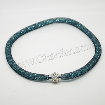 Bling resin rhinestone beads with crystal magnetic clasp mesh stardust necklace jewelry hot sale
