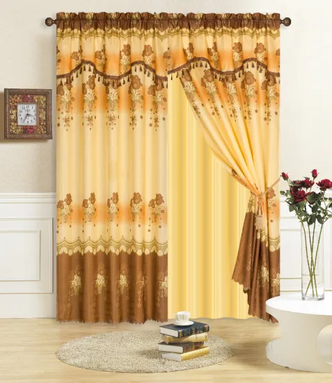 Simple Classic Printed Jacquard Curtain Panel Set with Wave Valance, 54x84'' 2 PCS