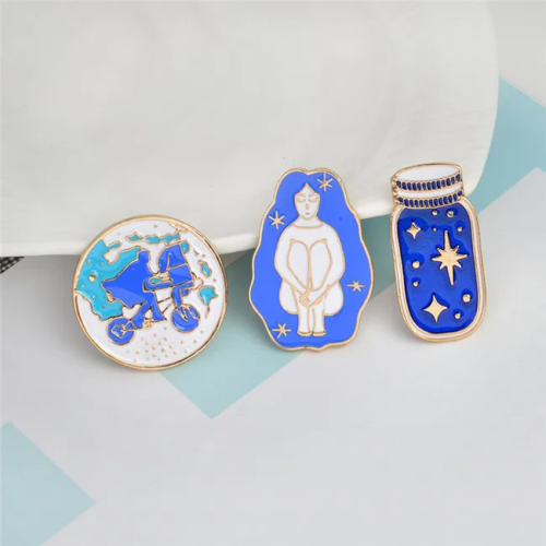 Blue White Girl Bottle Metal Enamel Badge Pins