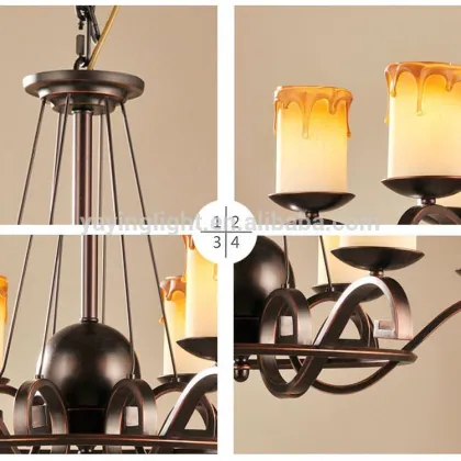 American country style wrought iron candle chandelier church lighting