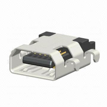 10-pin Mini USB, AB Type, Receptacle, SMT, Reverse, Offset, Reverse, Surface Mount Type