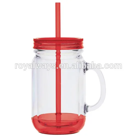 Insulated double wall colorful mason jar with handle for promotion
