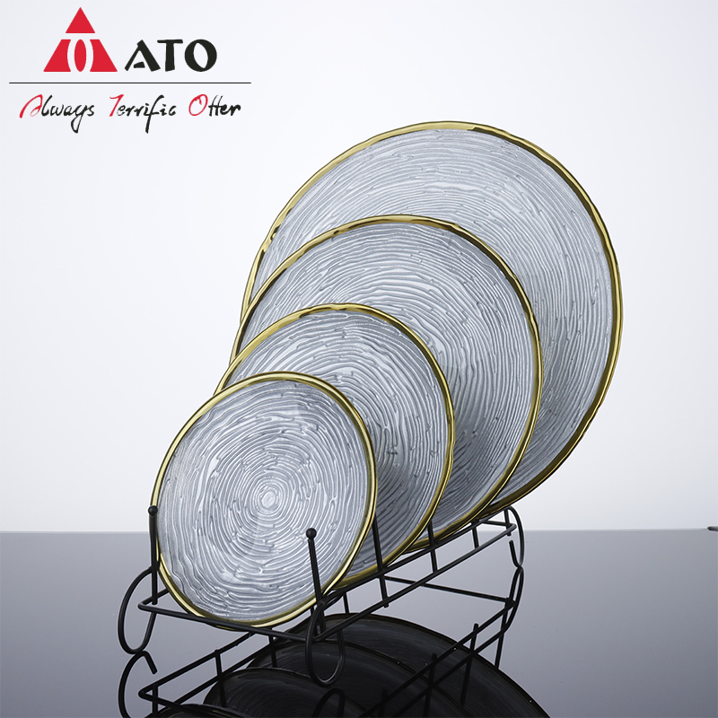 Gold Rim Hammered Sliver Glass Charger Plates