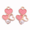 New Arriving Three Heart Pearl Enamel Heart Charm Pendants For DIY Earring Jewelry Accessories