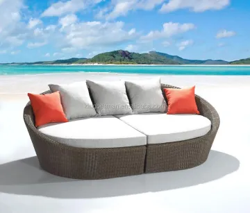 All Weather Beach Sun Lounger: Resin Wicker Outdoor Daybed Sofa