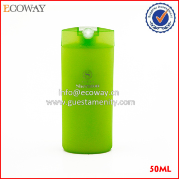 eco friendly hotel hair shampoo in green bottle