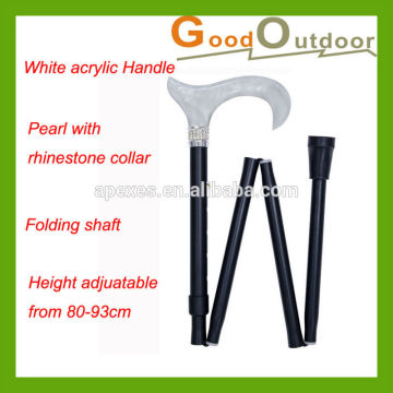 W740B New Population Acrylic Handle and Pearl Rhinestones Folding Adjustable Walking Cane