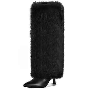 Women 3.3in Kitten Heel Fur Knee High Boots