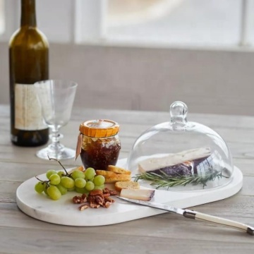 White Classic Marble Serving Board and Glass Cloche Set: A Stylish Marble Platter Tray for Your Tabletop