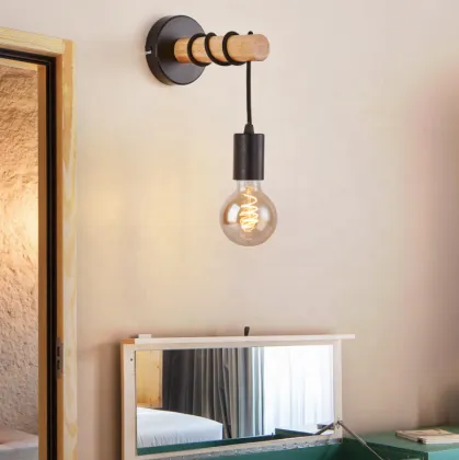 Black White Wooden Wall Lamp | Indoor Wall Bracket Lighting