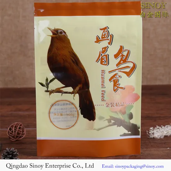 ziplock pouch pet bird food packaging bag resealable stand up pouch with clear window