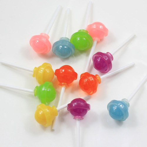 100pcs Cute Mix Colors Random Artificial Round Lollipop Hard Sweet Candy Shape Resin Charms for Home Decor