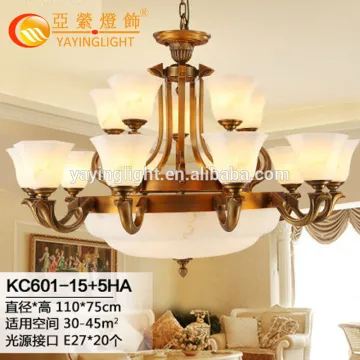 European brass marble chandeliers pendant, Chinese popular restaurant chandeliers 15+5H