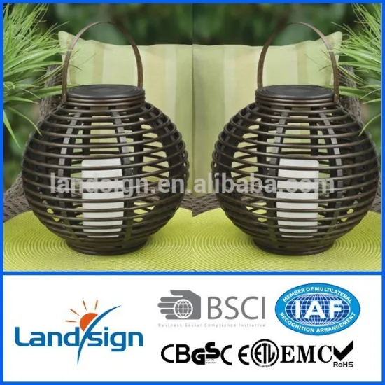 Cixi Landsign Super Powered Solar Flickering Led Round Rattan Basket Outdoor Light - Brown XLTD-207