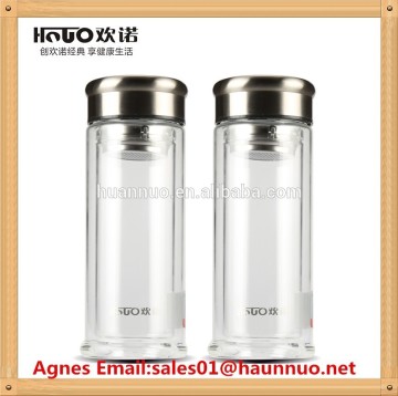 Double wall Borosilicate glass water bottle/ Portable Reusable Glass sports bottle / glass bottle with tea infuser 320ml