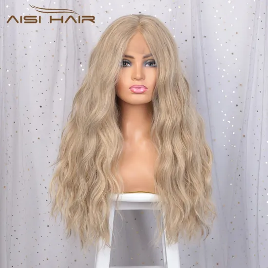Aisi Hair New Design 24 Inch Long Wavy Synthetic Blonde Color Wigs Body Wave Front Lace Synthetic Hair Wigs For Black Women