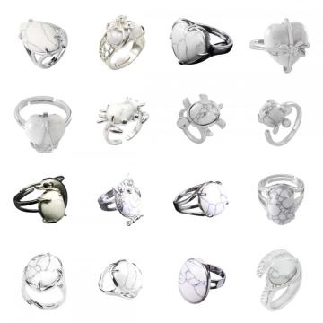 Assorted Howlite Stone Rings Owl Shape Ring for Women White Howlite Heart Rings for Girl Women Wedding Adjustable ring