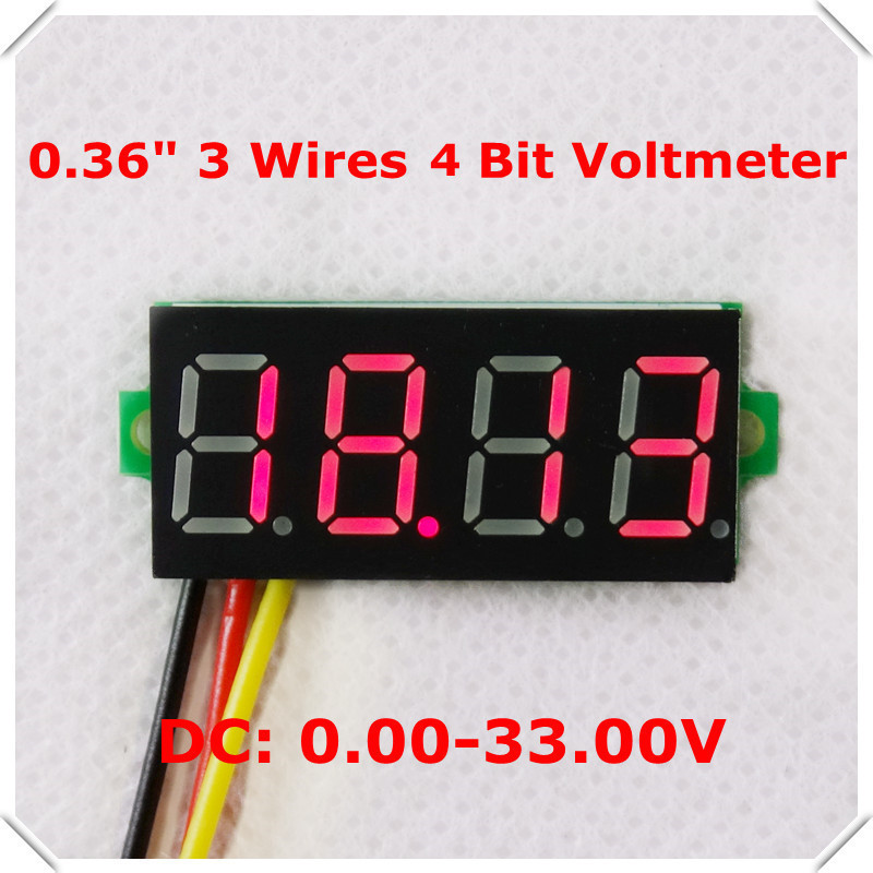 4 Digit 0.36" Digital Voltmeter multimeter 0-33V 3 wires Voltage car Panel Meter LED display 5 pieces/lot