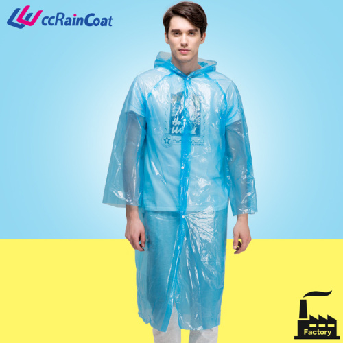 Cheap disposable waterproof hooded plastic PE raincoat