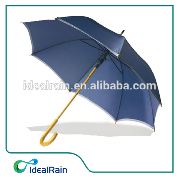 Blue Wood Handle Reflective Stripe Umbrella