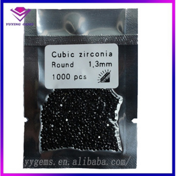 Wholesale 1.3mm Round Brilliant Cut Black AAA Grade Fire CZ