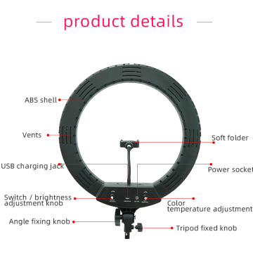 Luz de anillo de cámara de cámara DSLR de temperatura de color ajustable de 18 pulgadas para estudio de fotografía