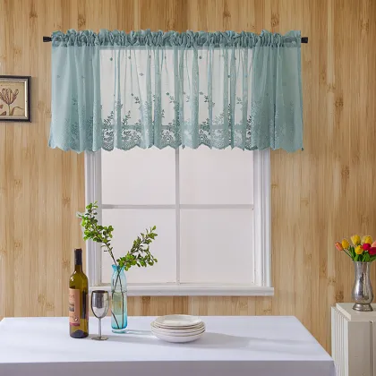 Factory Direct Kitchen Coffee Curtains: Small, Finished, Blue Lace Short Curtains