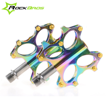 2015 New ROCKBROS Bike BMX Platform Flat Pedals CNC Titanium Spindle Ti Axle MTB Bike Pedals Bicycle Parts Rainbow
