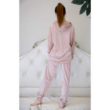 Print og solid pink ø -fleece -pyjamasæt