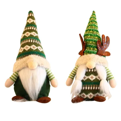 Xmas Decorations: Unique Rudolph Antlers Gnome and Faceless Elderly Doll Tabletop Figures