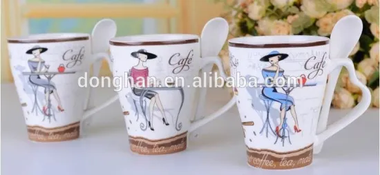 2015 fashion coffee mugs with lady pattern and spoon suit to office and gift