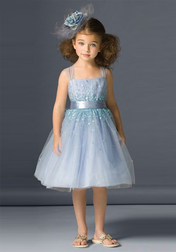 Ball Gown Wide Straps Knee-length Tulle Sequins Flower Girl Dress