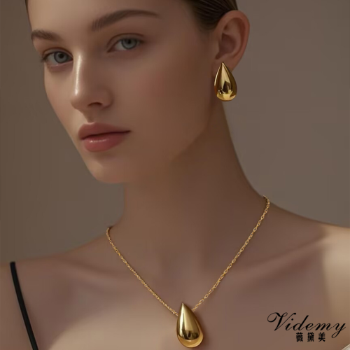 Minimalist Metal Teardrop Earrings and Necklace Set