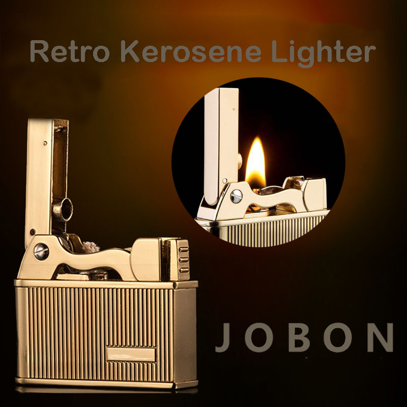 Jobon Old style retro kerosene lighter creative personality metal wheel lighter bronze silver classic movie