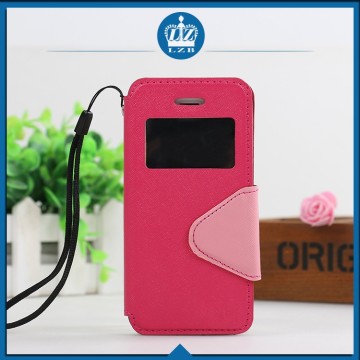 LZB Fashion contrast color series view window slim leather wallet case for Apple iphone 4G
