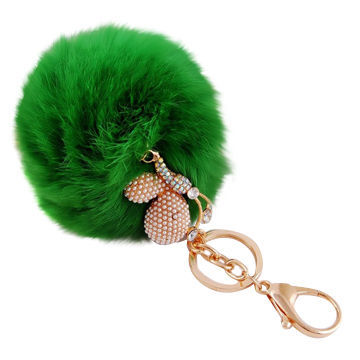 Green fur ball soft lovely FA-shaped wholesale plush keychains, OEM/ODM orders are welcome