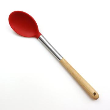 Beech Wood And Stainless Steel Handle Silicone Spoon