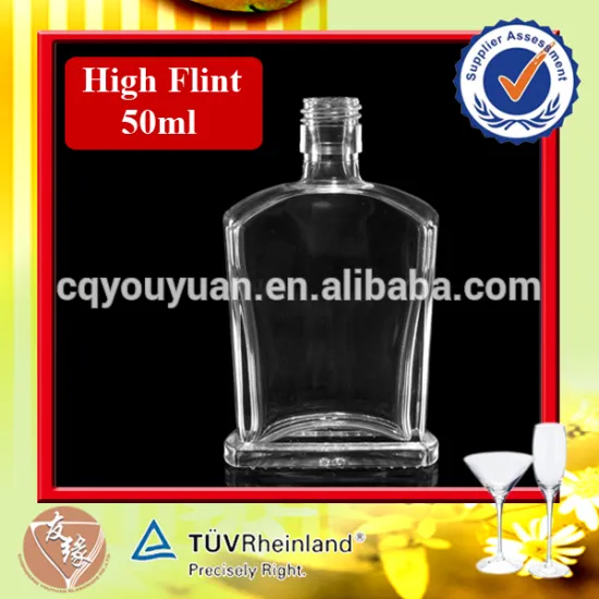 Flat shape 50 ml custom design glass bottle for liquor